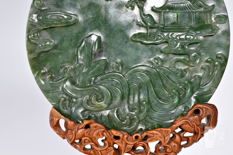 清乾隆 碧玉高浮雕海市蜃楼图圆屏 - 图5